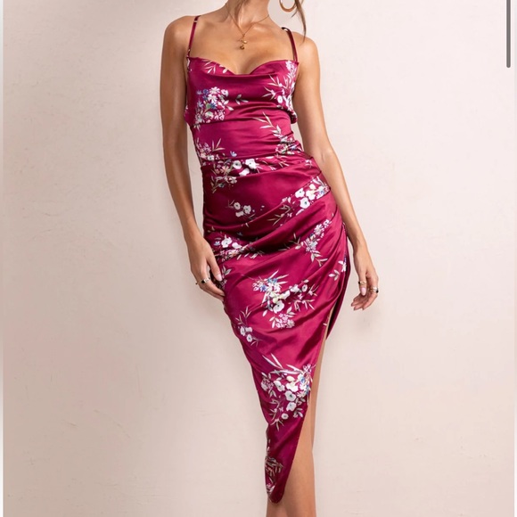 club london Dresses Brand New Club London Berry Floral Print Cami Cowl Neck Satin Midi Dress